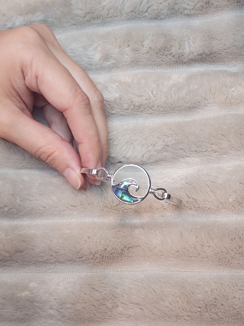 Silver Wave Abalone Inlay Bracelet - Women Accessories
